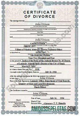 Departamento de Registros Vitais da Rússia da Certidão de Divórcio de Omsk exemplo